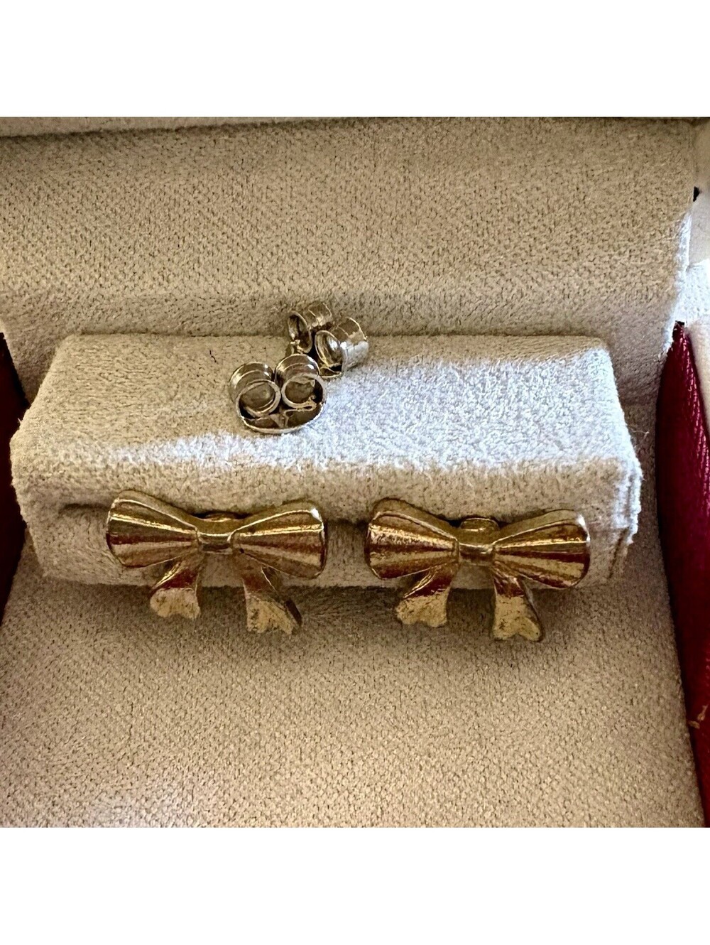 Vintage Gold Bow Stud Earrings with Butterfly Backs – Dainty Ribbon Knot Studs